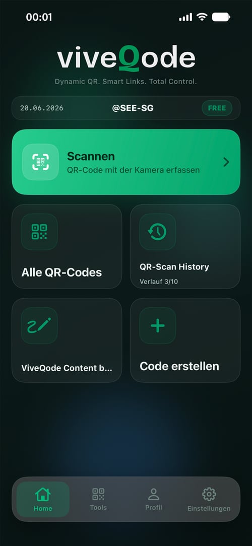 ViveQode App — Startscreen